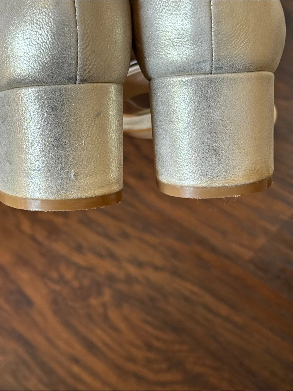 Free People Shimmery Metallic Marigold Open-Toe Ankle-Strap Block Heel Sandals